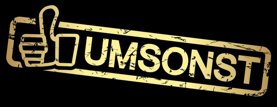gold grunge stamp with frame,thumbs up and text FREE