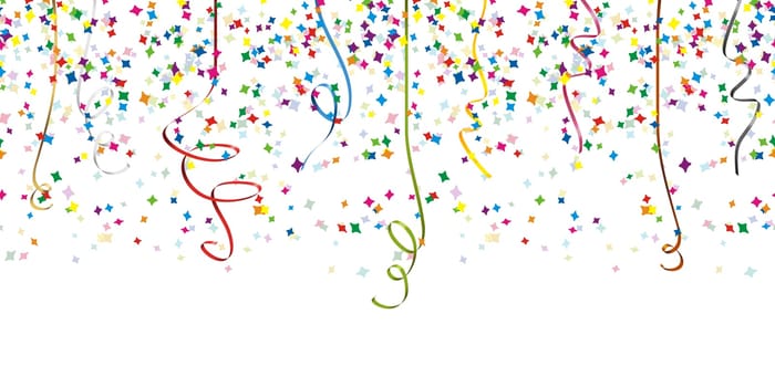 seamless background with different colored confetti and streamers for party time