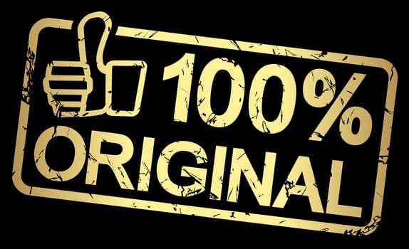 gold grunge stamp with frame,thumbs up and text 100% ORIGINAL