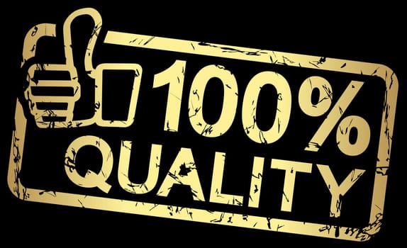 grunge stamp with frame colored gold and text 100% quality