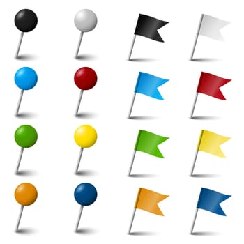 collection of different pin needle office supplies in various colors