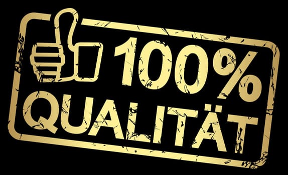 grunge stamp with frame colored gold and text 100% quality