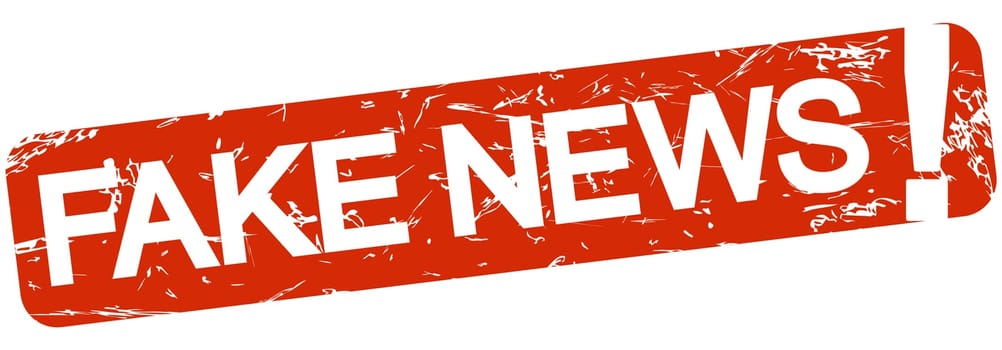 grunge stamp with background colored red and text Fake News