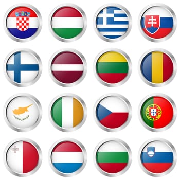 different buttons with country flags and silver frame