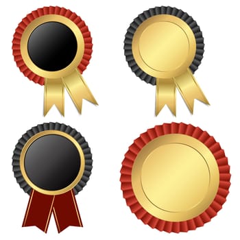 template set of different gold and red buttons with ribbons