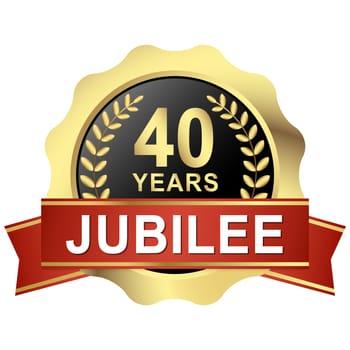 gold button with red banner for 40 years jubilee
