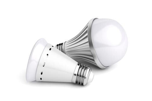 LED light bulbs on white background