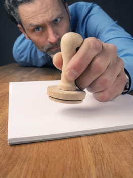 Business background with a stamp, wide angle shot
