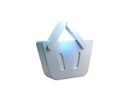 A sleek, holographic 3D icon of a shopping basket with a modern design, isolated on white background. Perfect for e-commerce, retail, and online shopping themes.