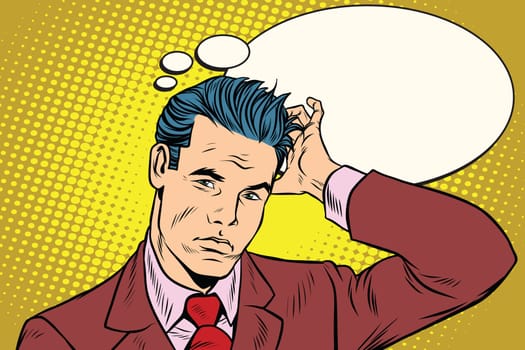 puzzled businessman business people. Pop art retro vector illustration drawing