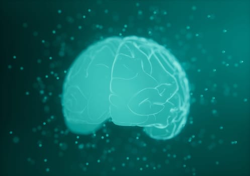 3D illustration. Stylized image of a brain inside a liquid with air bubbles around.