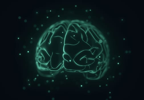 3D illustration. Stylized image of a brain inside a liquid with air bubbles around.