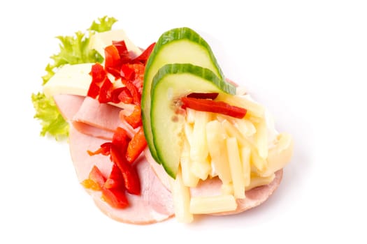 Danish specialties and national dishes, high-quality open sandwiches, isolated on white background
