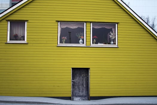 house wood architecture entrance door yellow color