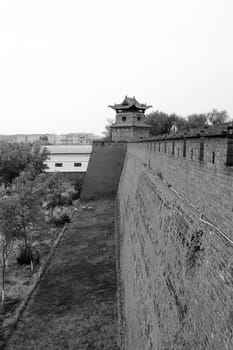 pingyao wall defence landmark black white
