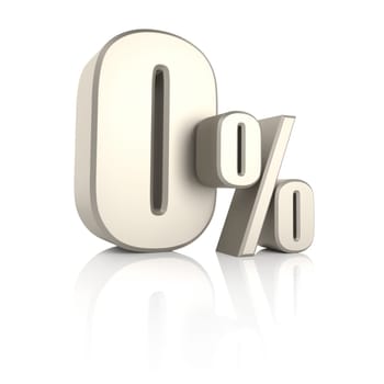0 percent isolated on white background. 3d render