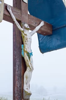A wooden corridor cross - wayside cross at Axtbrunn in Bavaria - Germany.