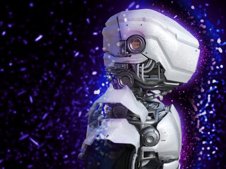 A portrait of a futuristic robot head in profile, 3D rendering.