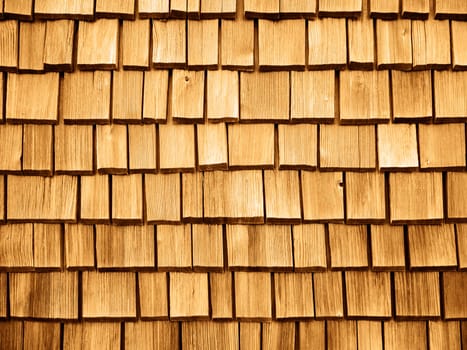 Format-filling view on wooden roof shingles.