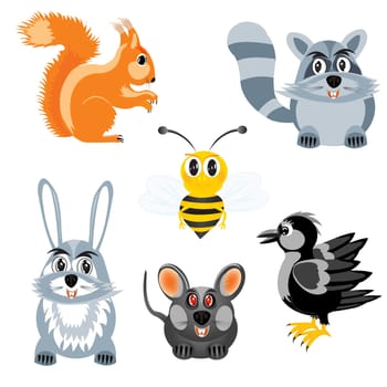 Drawing of the beasts and birds on white background is insulated