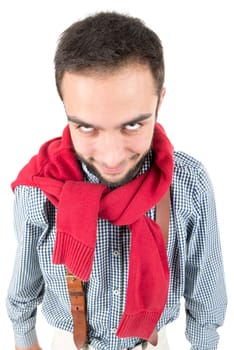 Young nerd posing isolated in a white background