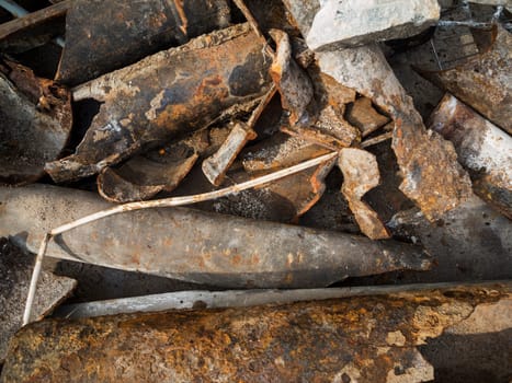 Scrap heaps with old,rusty and broken sewage pipes,still life
