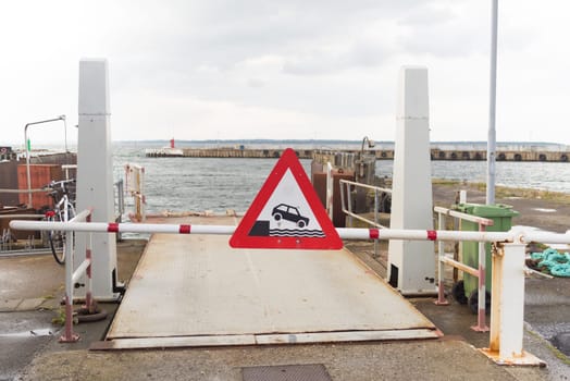closed driveway to the Hundested - Roervig ferry boat in Denmark