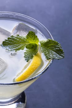 Fresh Lemon cocktail or lemonade garnished with fresh mint leaves