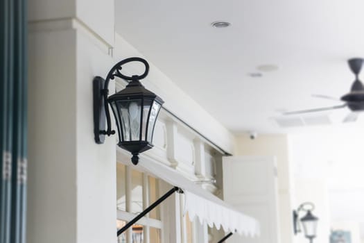 Vintage Sidewalk Lamp In Front Of Store, stock photo