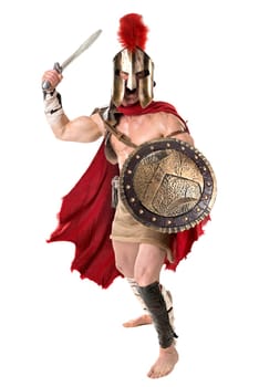 Ancient warrior or Gladiator posing over a white background