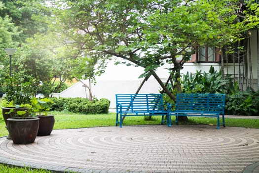 Simply Bench In Green Garden, stock photo