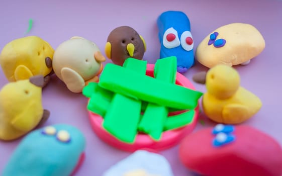 toys made of plasticine standing together developing game for children
