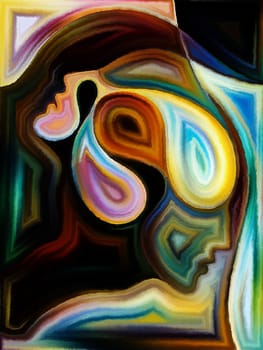 Inner Dialog series. Design composed of human profiles and vivid paint shapes as a metaphor on the subject of emotions, relationships, human drama, spirituality and design