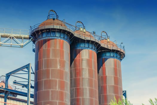 Overall view of an industrial plant refinery,consisting of pipelines and towers of heavy industry.
