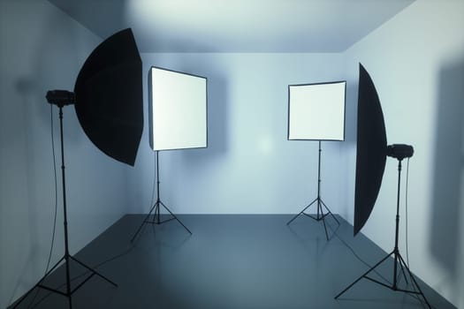 Photography studio with softbox and octobox inside the small room.