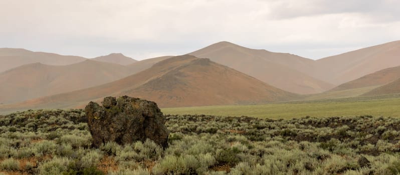 The lava filled volcanic landscape near Craters of the Moon Idaho