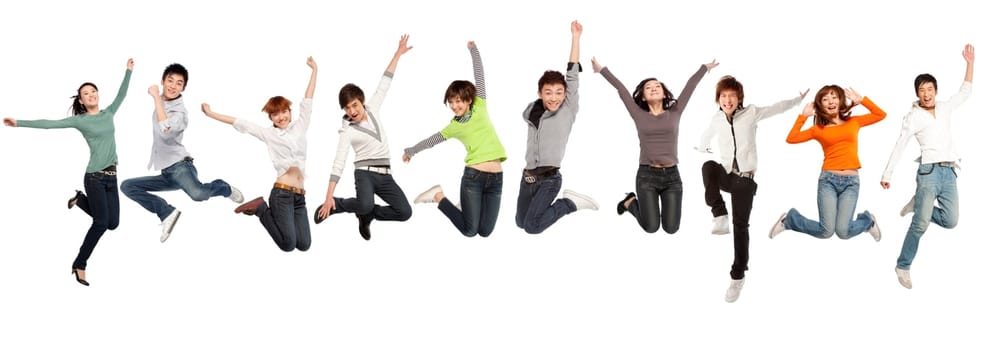 A group of business people jumping