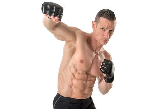 Strong Mixed Martial Arts fighter isolated in white