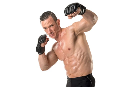 Strong Mixed Martial Arts fighter isolated in white