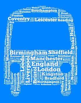 Localities in England word cloud concept over bus shape