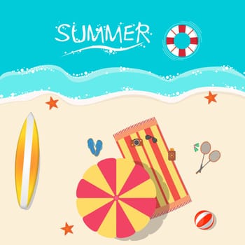 Top view of a sunny beach. Summer vacation concept