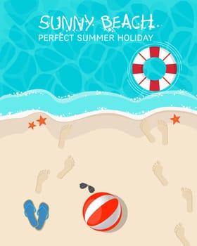 Top view of a sunny beach. Summer vacation concept