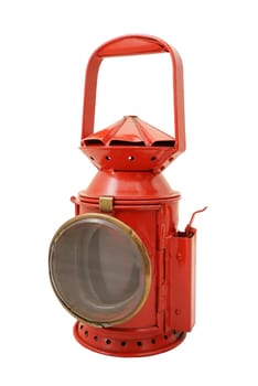 Old red signal lamp on white background