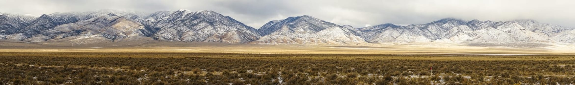 Long set of snowcovered foothills and ridges in Nevada