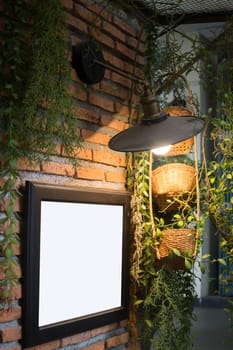 Old Picture Frame Decorated On Brick Wall, stock photo