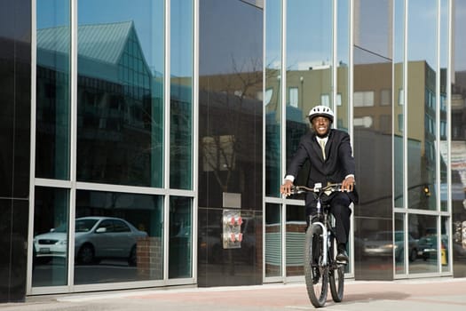 Businessman riding bicycle