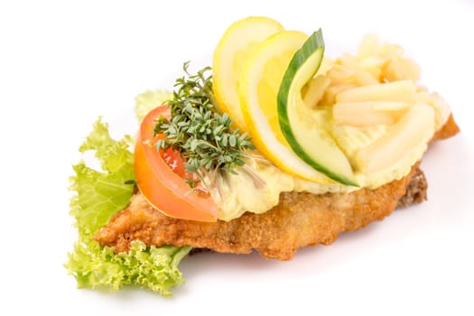 Danish specialties and national dishes, high-quality open sandwiches, isolated on white background