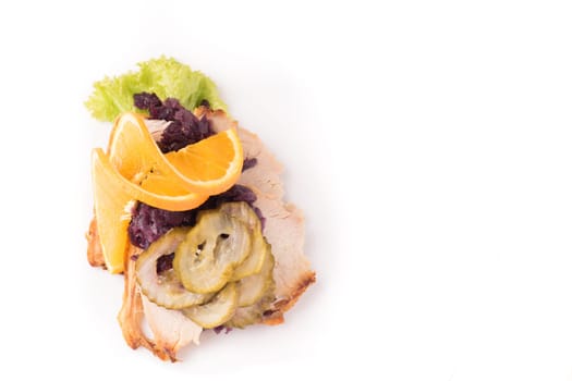 Danish specialties and national dishes, high-quality open sandwich, isolated on white background
