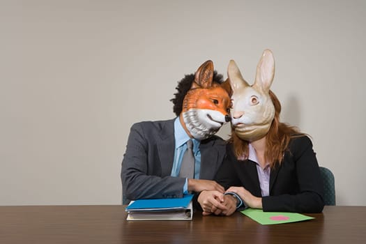 Colleagues wearing masks