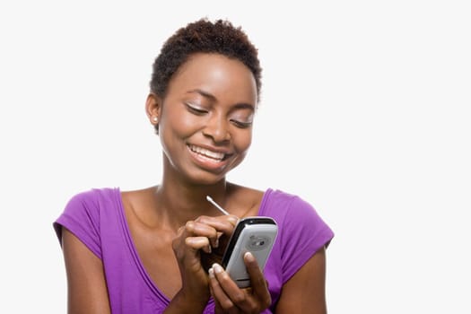 Woman using handheld computer